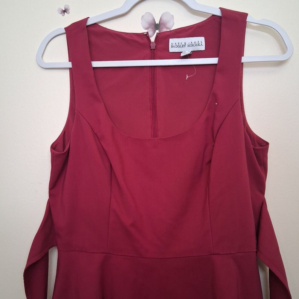 Mark & James Badgley Mischka Hot Pink Asymmetrical Hem Dress Midi Size 8 Pockets - Picture 4 of 12